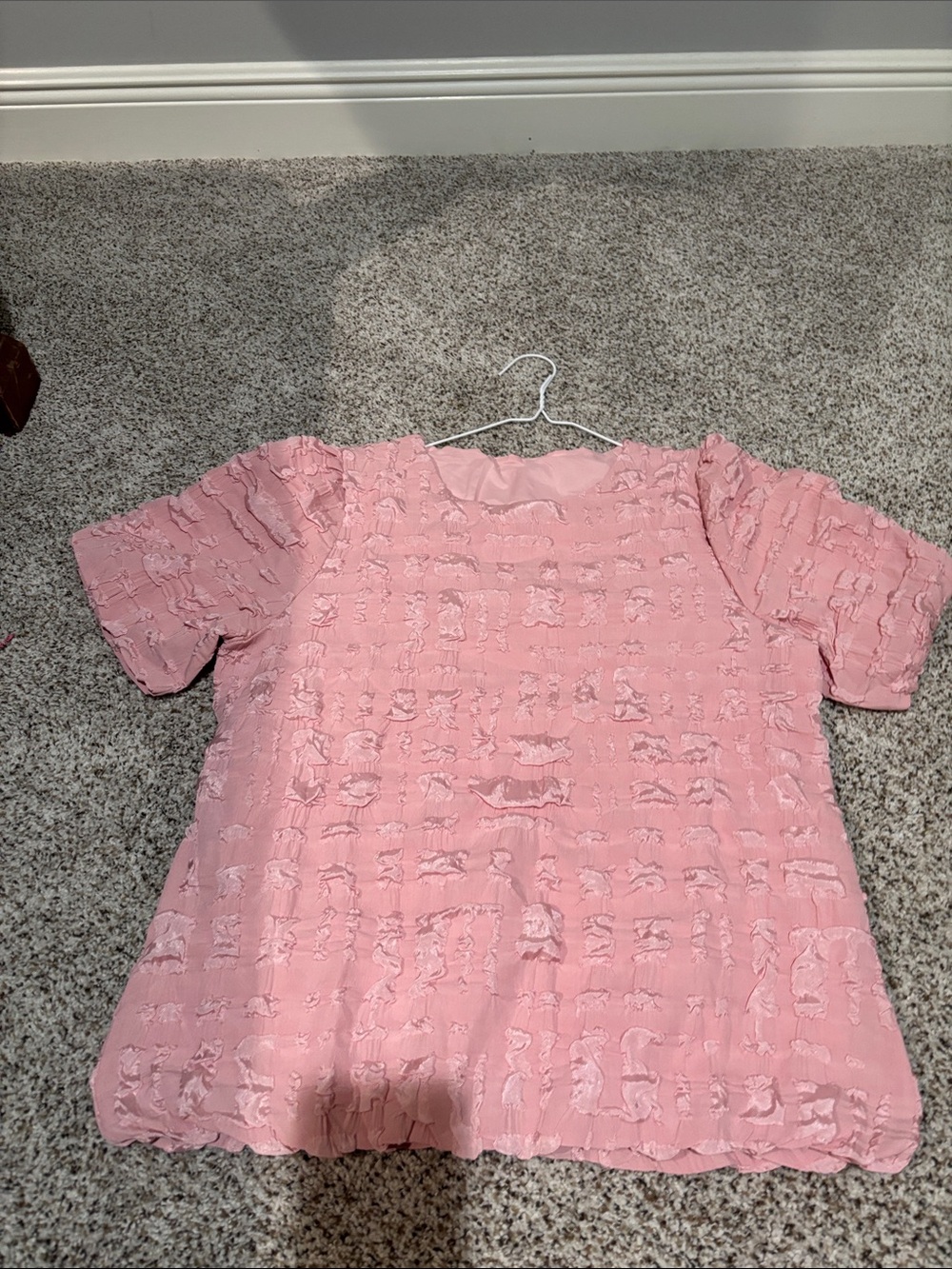 SHEIN Pink Textured Short Sleeve Blouse